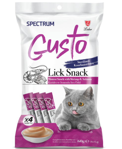 Spectrum Gusto Lick Snack Karidesli ve Somonlu Kısırlaştırılmış Kedi Sıvı Ödül Maması