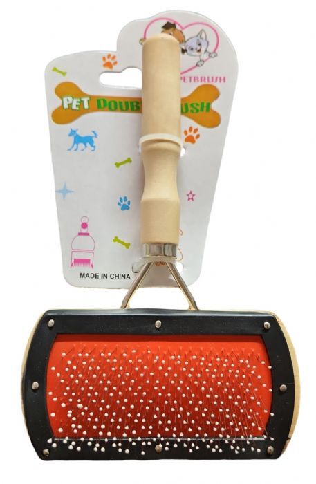 PET BRUSH AHŞAP SAPLI ÇİFT TARAFLI FIRÇA TARAK (16.5X10CM)