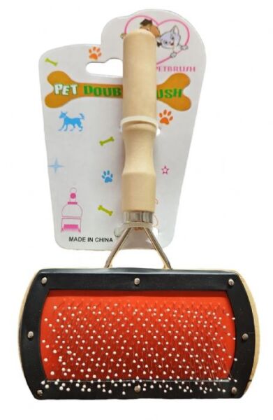 PET BRUSH AHŞAP SAPLI ÇİFT TARAFLI FIRÇA TARAK (16.5X10CM)