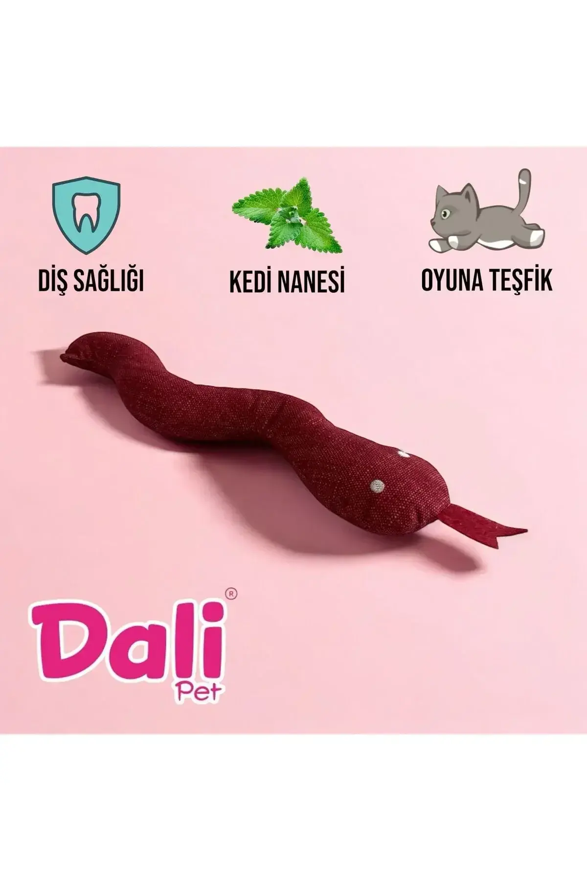 Dalipet Kediler İçin Yılan Desenli Kedi Naneli İçi Elyaflı Dıkkat Çeken 35x5 CM boyutunda
