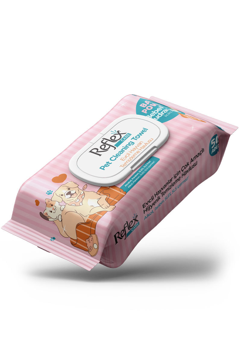 Reflex Plus  Evcil Hayvanlar için Çok Amaçlı Hijyenik Temizleme Havlusu 50'li /Pudra Kokulu