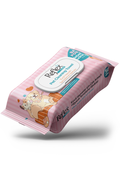 Reflex Plus  Evcil Hayvanlar için Çok Amaçlı Hijyenik Temizleme Havlusu 50'li /Pudra Kokulu