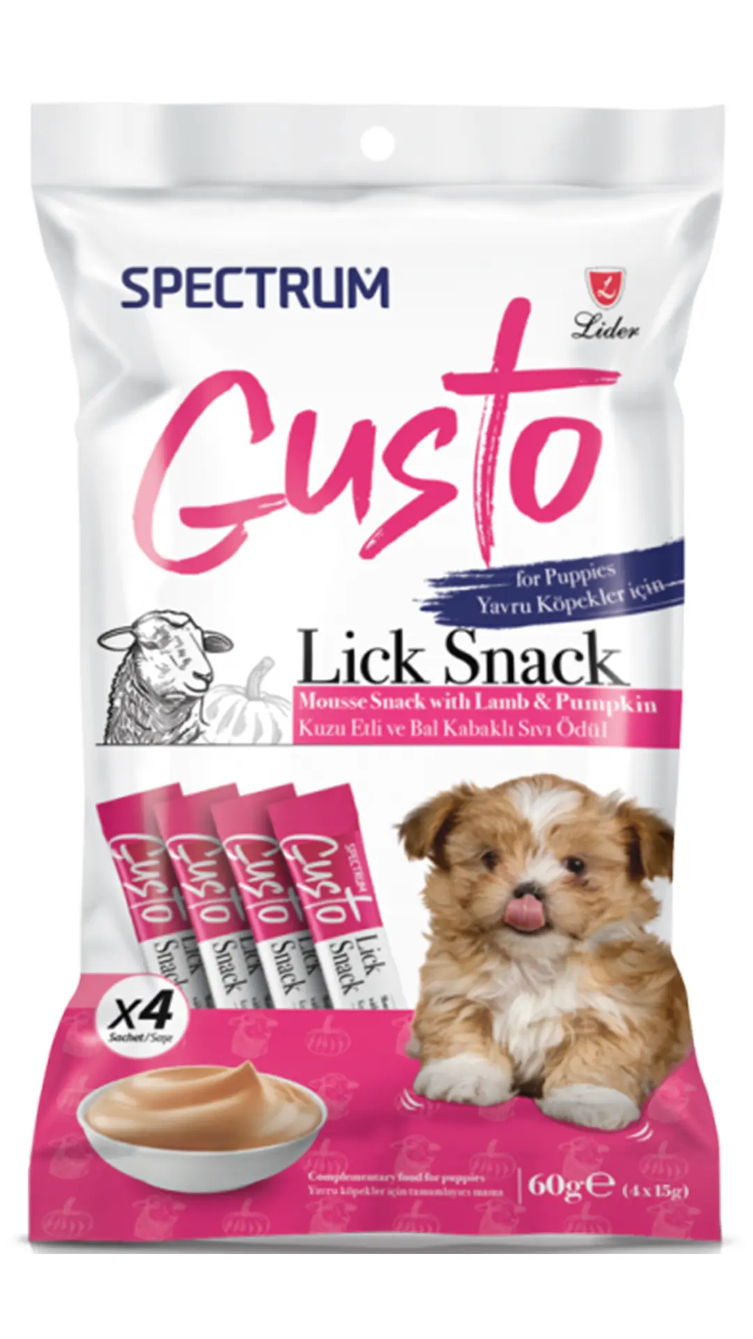 Spectrum Gusto Kuzu Etli ve Bal Kabaklı Sıvı Yavru Köpek Ödül Maması 4x15 Gr