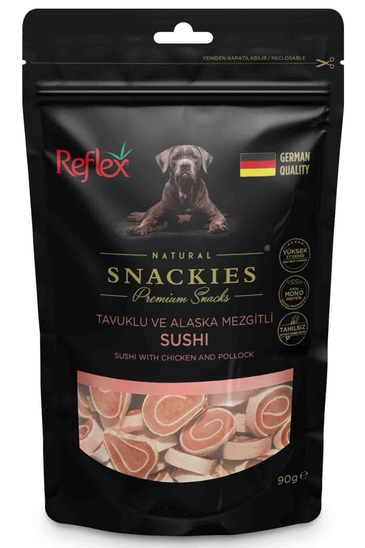Reflex Snackies Natural Tavuklu ve Alaska Mezgitli Sushi Tahılsız Köpek Ödül Maması 90 Gr