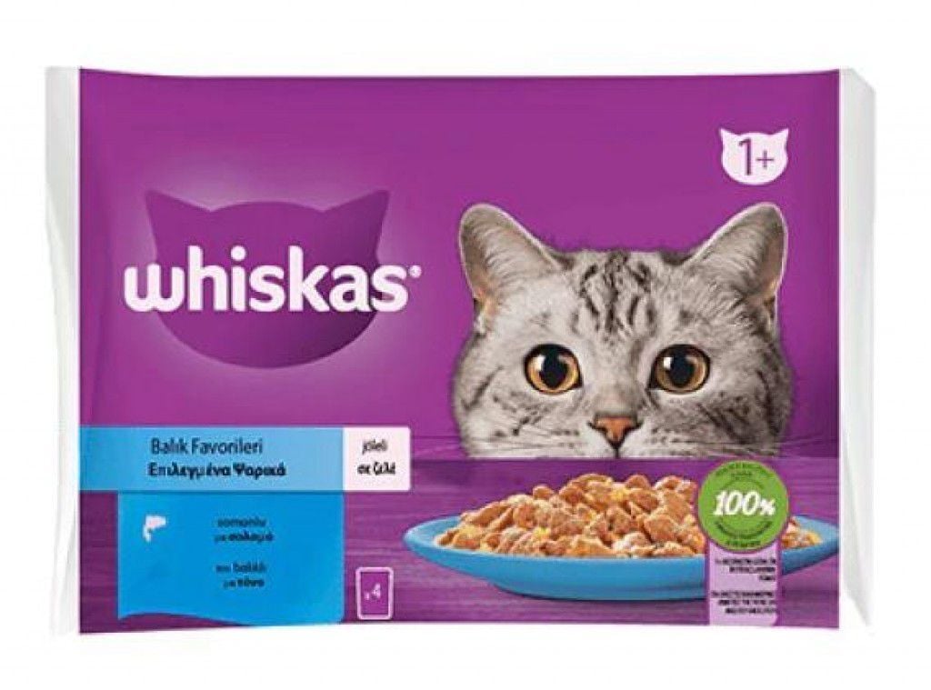 Whiskas Pouch Jöle İçinde Somonlu ve Ton Balıklı Yetişkin Kedi 85gr (4'lü)