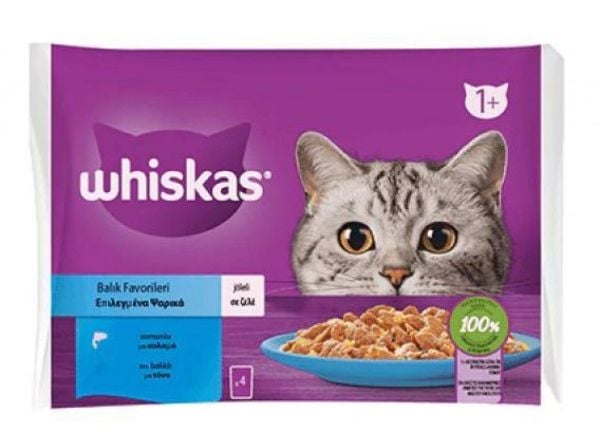 Whiskas Pouch Jöle İçinde Somonlu ve Ton Balıklı Yetişkin Kedi 85gr (4'lü)